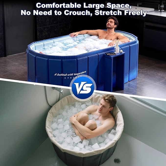 Portable Bathtub for Adult 59" Large Collapsible Cold Plunge Bathtub Foldable No Installation Ice Bath Tub for Shower Stall, Bathroom Hot SPA Soaking Standing Tub