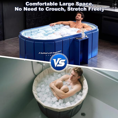 Portable Bathtub for Adult 59" Large Collapsible Cold Plunge Bathtub Foldable No Installation Ice Bath Tub for Shower Stall, Bathroom Hot SPA Soaking Standing Tub