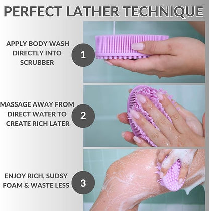 Silicone Body Scrubber for Shower - Gentle Exfoliating Back Scrubber with Soft Bristles - Avilana Premium Dual Sided Bath Brush Massage - Loofah Alternative for Sensitive Skin - Gift Women Men