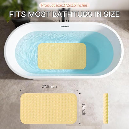 Anti-Slip Bathtub Shower mat, 27.5×14.5（Approximately 70×37cm） inch Soft Oversized Machine Washable Non-Slip Bathtub mat with Drainage Holes, Bathroom Floor Suction Cup.（1-Opaque Light Yellow）