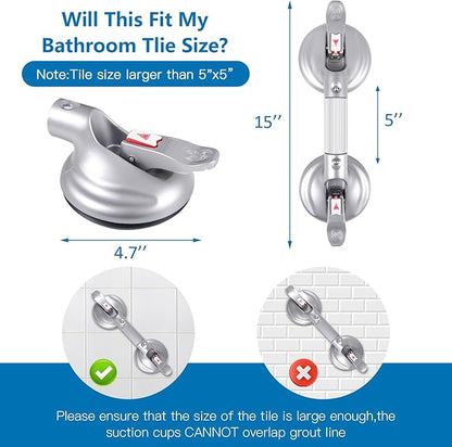 15inch Upgrade Suction Shower Grab Bar, Portable Shower Handle Bar Suction Grip Bar Bathtub Handle with Strong Hold Suction Cup Fitting and Rapid Release for Bathroom(Max Capacity :300lb