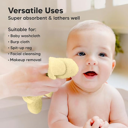 6-Pack Baby Washcloths - Soft Absorbent Viscose from Bamboo Wash Cloths for Babies, Kids, Toddlers, Infant, Newborn Bath Towels, Gentle on Sensitive Skin, 10x10 Reusable Face Towels (Sunshine)