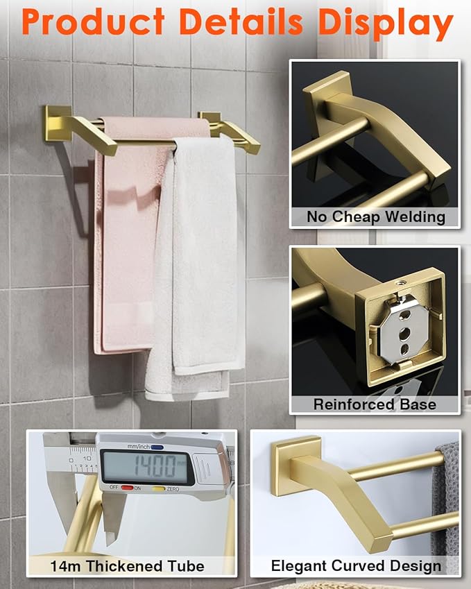 Alise Bath Double Towel Bars Towel Racks for Bathroom Lavatory,Wall Mount Towel Holder Heavy Duty SUS304 Stainless Steel Towel Hanger Towel Rail,Gold Finish,20 Inch