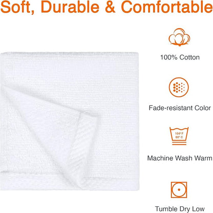Amazon Basics Cotton Washcloths, Quick-Dry, 12" x 12", 12-Pack, White