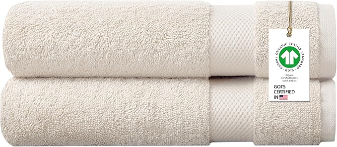 Delara 100% Organic Cotton Towels 650 GSM Plush Feather Touch Quick Dry Bath Sheet, Pack of 2 GOTS Certified, Oeko-Tex Green Certified, Organic Cotton Bath Sheet, 36"X70"