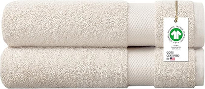 Delara 100% Organic Cotton Towels 650 GSM Plush Feather Touch Quick Dry Bath Sheet, Pack of 2 GOTS Certified, Oeko-Tex Green Certified, Organic Cotton Bath Sheet, 36"X70"
