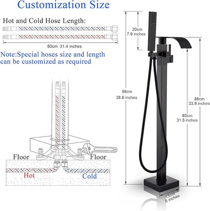 Senlesen Barthroom Tub Filler Faucet Floor Mounted Bathtub Shower Faucet Waterfall Spout Free Standing Tub Mixer Tap with Handheld Sprayer