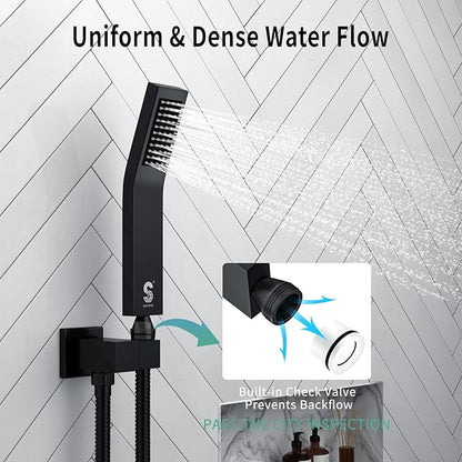SR SUN RISE 12 Inch Ceiling Mount Matte Black Shower System Bathroom Luxury Rain Mixer Shower Faucet Set Ceiling Rainfall Shower Head System Faucet Trim Repair Kits Rough-in Valve and Trim Included