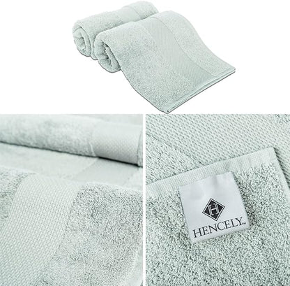 Hencely Luxury Hand Towel - Set of 2 (16x28 Inches) - Soft Turkish Cotton, Absorbent, Quick-Drying Face, Body, Kitchen, and Bathroom Towel (Hand Towels 2 Pack, Light Green)