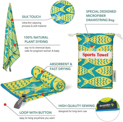 4Monster Microfiber Beach Towel Quick Dry,Super Absorbent Lightweight Travel Towel for Swimmers, Sand Free Camping Towel, Beach Towels for Pool,Swim,Water Sports,Yoga