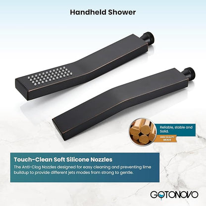 gotonovo Rainfall Bathroom Shower System Rain Shower Head and Handle Set Wall Mounted Shower Complete Combo Solid Brass Pressure Balancing Shower Mixer Valve 16 Inch Oil Rubbed Bronze