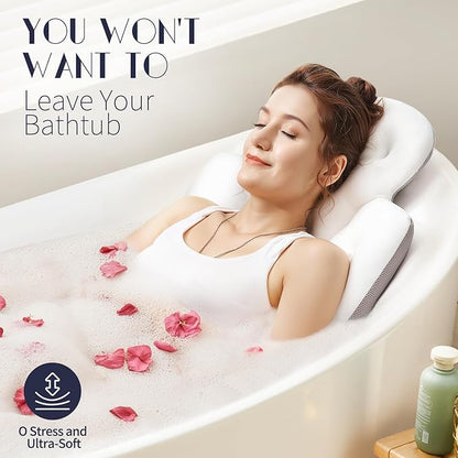 Full Body Bath Pillow for Bathtub, Thick Bathtub Cushion with Laundry Bag, Luxury Tub Pillow for Bath for Headrest Neck and Back Support White 60" x 16"