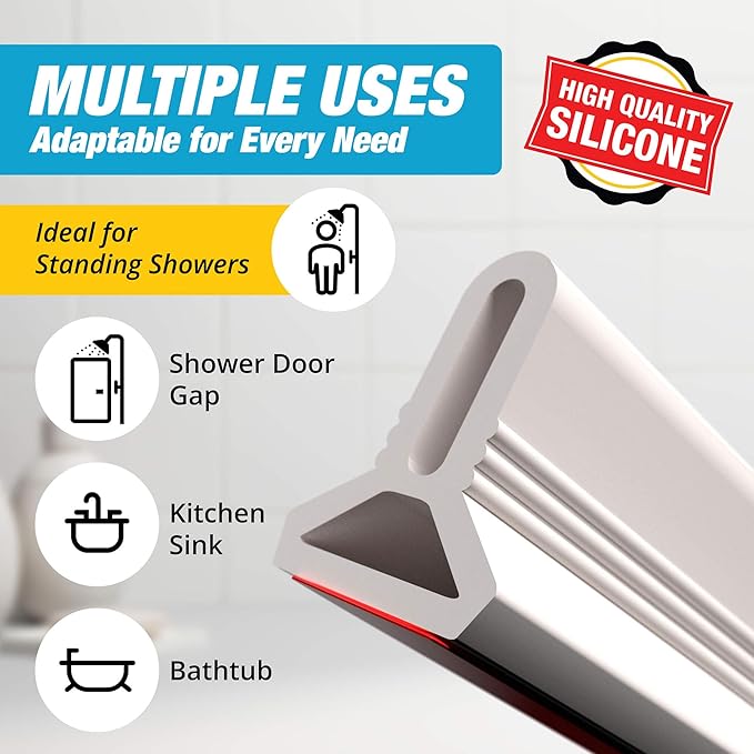 Shower Threshold Water Dam Barrier 39" - White Collapsible Shower Water Blocker - Shower Guard for Walk in Shower - Water Guard Stopper for Floor - Shower Dam - 1.5" Tall - By Hippo Dam