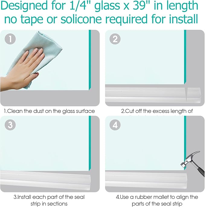 POZIA Clear Frameless Glass Shower Door Bottom Seal | Shower Door Sweep for Leak-Proof, Quick Installation to Create Reliable Water Barrier (1PACK-1/4in-23mm Gap)