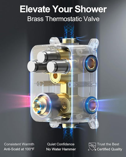 Thermostatic Shower System, Dual Rainfall Shower Heads for Ceilling & Wall Mounted with Handheld Sprayer, Brushed Nickel