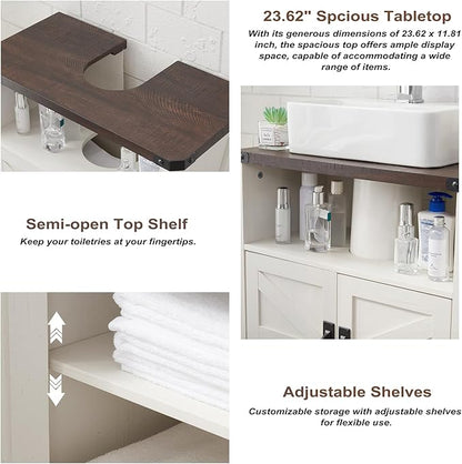 Bathroom Floor Cabinet, Farmhouse Storage Cabinet, Adjustable Shelf, Barn Doors, Cabinet for Bathroom, Kitchen, Living Room(Antique White)