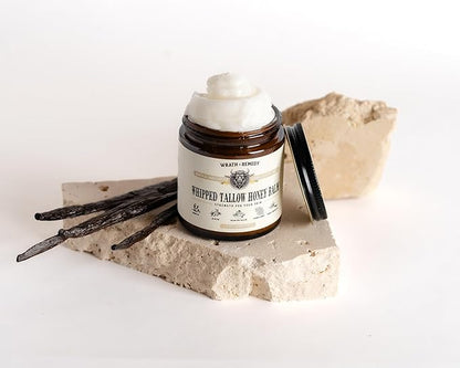 Organic Beef Tallow for Skin - 4 OZ (Vanilla) — Grass Fed Beef Tallow for face + Body — US-Made Whipped Tallow and Honey Balm Moisturizer for Dry and Sensitive Skin, Eczema, Rosacea (No Additives)