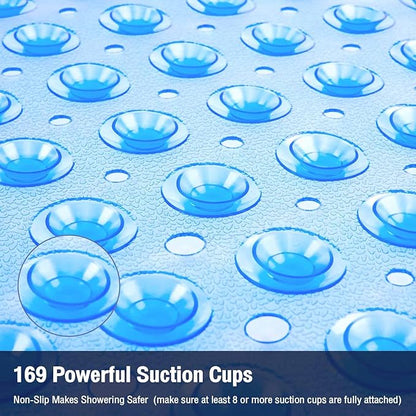 Square Shower Bathtub Mat Non Slip for Inside Shower Clear Blue 21x21 Inch, Shower Stall Mats for Bathroom Floor, Soft Bath Mat for Tub with Big Suction Cups Drain Holes, Easy Washable Dry