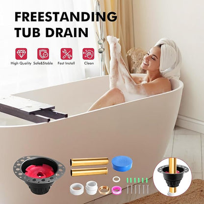 Freestanding Tub Drain Rough-in Kit, Bathtub Drain Kit with PVC Adapter and Brass Tail Pipes, Compatible with Free Standing Bathtubs, Copper Bathtub and Floor Mounted Bathtub