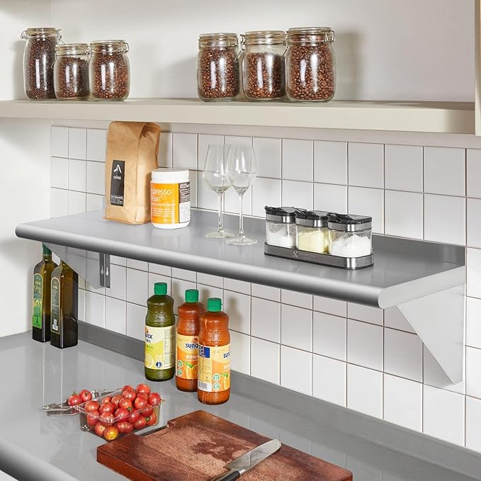Profeeshaw NSF Stainless Steel Shelf 12” x 72”, 345 lb Commercial Shelves Wall Mounted Metal Shelving with Backsplash and 2 Brackets for Restaurant, Bar, Utility Room, Kitchen and Garage