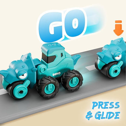 iPlay, iLearn Dinosaur Truck Toys for Toddlers, Boys Dinos Press Go Racing Cars, Kids Construction Sandbox Vehicles Playset, Baby Push Go Friction Car Set, Birthday Gift for 18 Month 2 3 4 5 Years Old