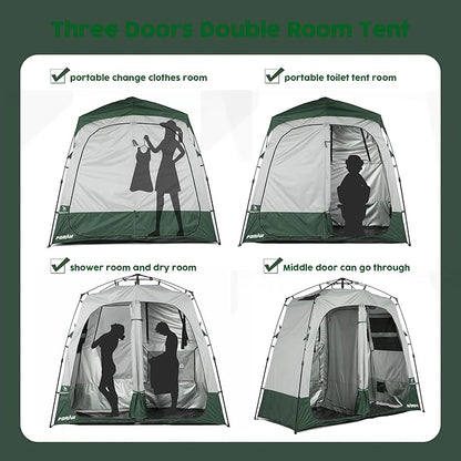 Camping Shower Tent Deluxe Changing Room Easy Set Up Privacy Shelter,Large Toilet Tent with Floor Drain Design for Beach, Camping,Hiking with Stakes and Ropes for Stability
