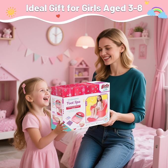 Kids Foot Spa Kit with Pedicure Set for Girls 3-8, All-in-1 Kids Spa Day Kit with Bubble Soak & Massage, Sleepover Party Birthday Gifts