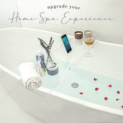 30" Supreme- Clear Bathtub Tray Caddy Tub Shelf - Spa Board Luxury Bathroom Bath tub Table - Acrylic Tub Caddy Fits Across Bathtubs - Book Rack, iPad and Wine Glass Holder