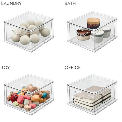 iDesign Stackable Storage Drawer for Fridge, Pantry, or Under Sinks, Set of 2, Clear, Made in USA