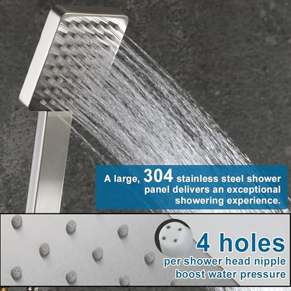 POP SANITARYWARE Shower Tub Faucet Set Brushed Nickel Bathroom Rain Shower System with Tub Spout Wall Mounted Rainfall 10 Inch Thickened Shower Head and Handle Set Include Shower Valve and Trim Kit