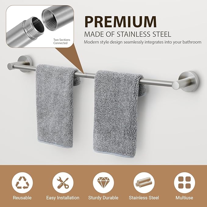 Brushed Nickel Bathroom Hardware Set 4 Piece Towel bar Set,Towel Rack for Bathroom Wall Mounted Adjustable Expandable 24 inch Towel Holder Robe Hook Towel Ring Toilet Paper Holder