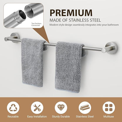 Brushed Nickel Bathroom Hardware Set 4 Piece Towel bar Set,Towel Rack for Bathroom Wall Mounted Adjustable Expandable 24 inch Towel Holder Robe Hook Towel Ring Toilet Paper Holder