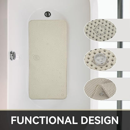Bathtub Mat Non Slip Ivory 36” X 17” Shower Mat Soft Foam Bath Mats for Bathroom Tub, Bathtub Mat with Drain Holes, Suction Cups, Shower Mat Non Slip
