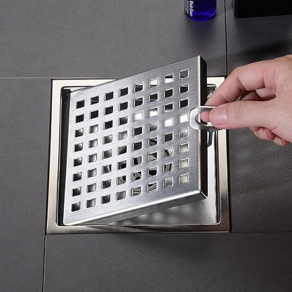 6 Inch Square Shower Floor Drain, Grille with Removable Cover, SUS304 Stainless Steel Brushed Nickel