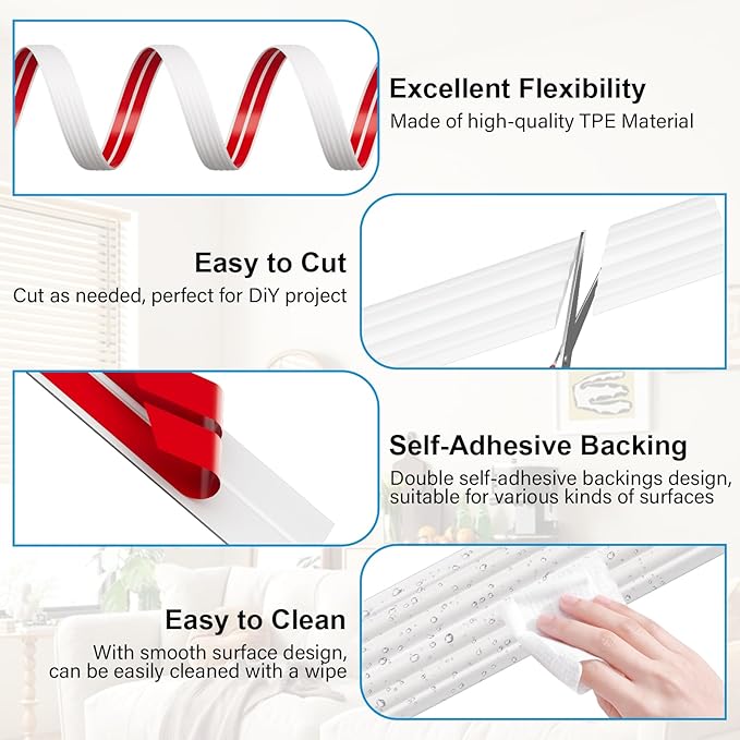10FT Flexible Wall Corner Protector Moulding Trim, Peel and Stick Inside & Outside Wall Corner Guards Edge Protector,Self Adhesive Molding Trim Strip for Edge Ceiling