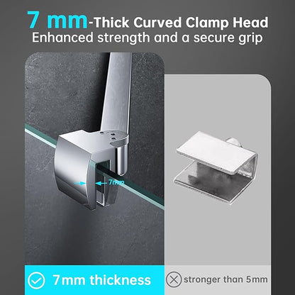 Frameless Shower Door Support Bar, Stainless Steel Wall-to-Glass Support Arm to Fixed Shower Glass Panel, for 1/4"-3/8" (6-10 mm) Door, 180° Pivot & Stow-Flat Mode (Chrome, 35.4-inch(900mm))