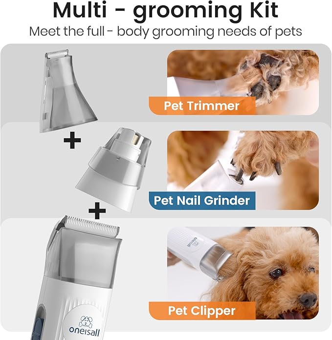oneisall Dog Grooming Vacuum, Pet Grooming Vacuum with Clipper Nail Grinder, 1.5L Dust Cup Dog deshedding Brush with 7 Tools for Shedding Pet Hair, Home Cleaning(Blue)