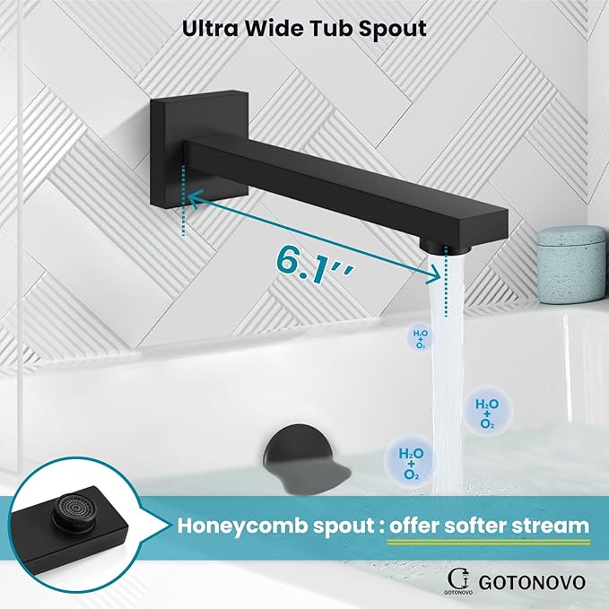 gotonovo Shower System with Tub Spout Wall Mounted Rain Shower Head and Handle Combo Shower Faucet Set with Valve, 12 Inch, Matte Black