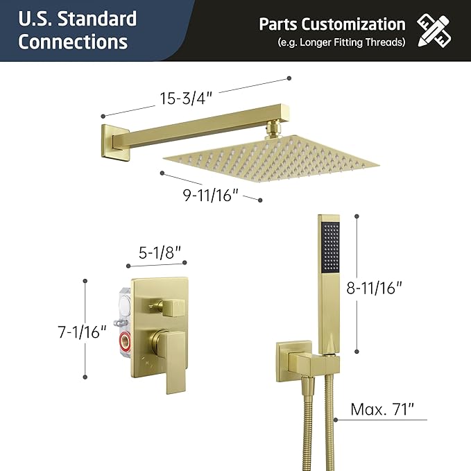 KES Gold Shower Faucet Set, Shower System 10 Inches Rain Shower Head with Handheld, Shower Faucets Sets Complete Pressure Balance (cUPC Certified Shower Valve Included), XB6230F18-BZ