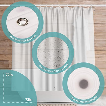 BigFoot Shower Curtain Liner – 72 x 72 PEVA Premium Shower Curtain with Rustproof Metal Grommet and 3 Magnetic Weights – Odor Free and Compatible with Standard Showers, Frosted