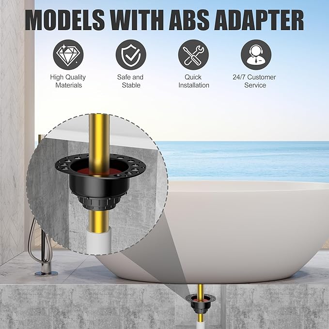ABS Freestanding Tub Drain Kit, Bathtub Drain Rough-in Kit，Compatible with Freestanding Bathtubs, Floor Mounted Bathtubs and Island Bathtubs, with ABS Plastic Adapter and Brass Tail Pipes