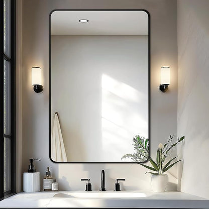 Delma Bathroom Mirror, Black Framed Bathroom Mirror for Over Sink, High-Definition Vanity Mirror, Versatile Mirror for Bathroom, Hangs Horizontally or Vertically(40x28, Black)