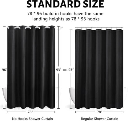 Furlinic No Hook Extra Long Shower Curtain 96 Length,Polyester Cloth Fabric Bathroom Curtain with 10 Built-in Grommets,Waterproof & Machine Washable,78 x 96 Inch