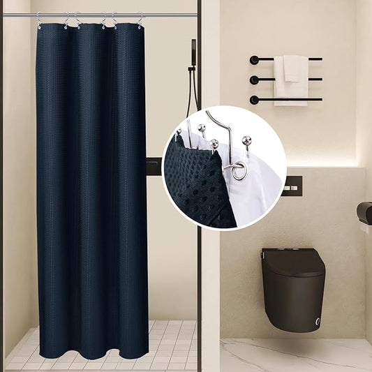LaCyan 3 in 1 Waterproof Waffle Weave Shower Curtain and Clear Liner Set with 6 Stainless Steel Hooks Double Sided for Bathroom 72 Inches Heavy Duty Polyester Fabric Shower Curtains 36x72