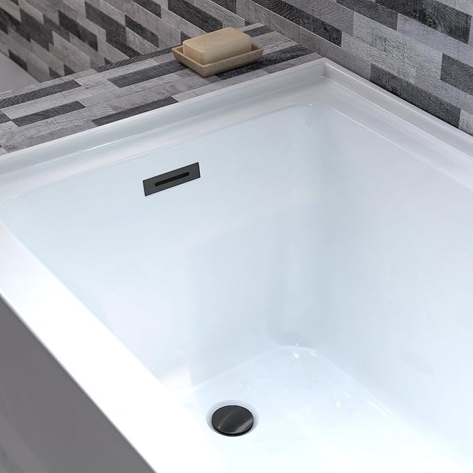 WOODBRIDGE 54" Acrylic Rectangular Alcove Soaking Bathtub in White with Left Drain, Matte Black pop-UP Drain Included BA5430L