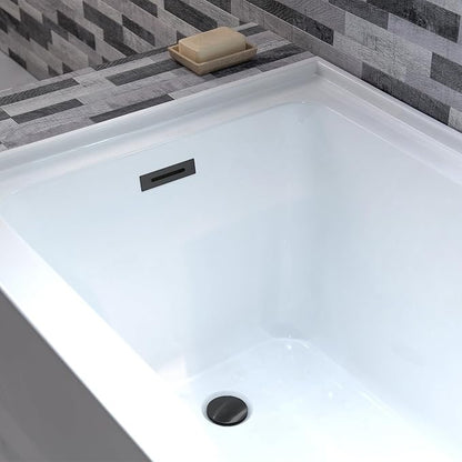 WOODBRIDGE 54" Acrylic Rectangular Alcove Soaking Bathtub in White with Left Drain, Matte Black pop-UP Drain Included BA5430L