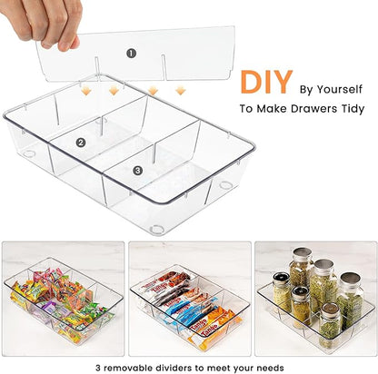 Criusia Drawer Organizer - 18 Pack Clear Large Kitchen Drawer Organization Trays, Non-Slip Dividers for Makeup, Jewelry, Utensils, Office, Bedroom, Bathroom