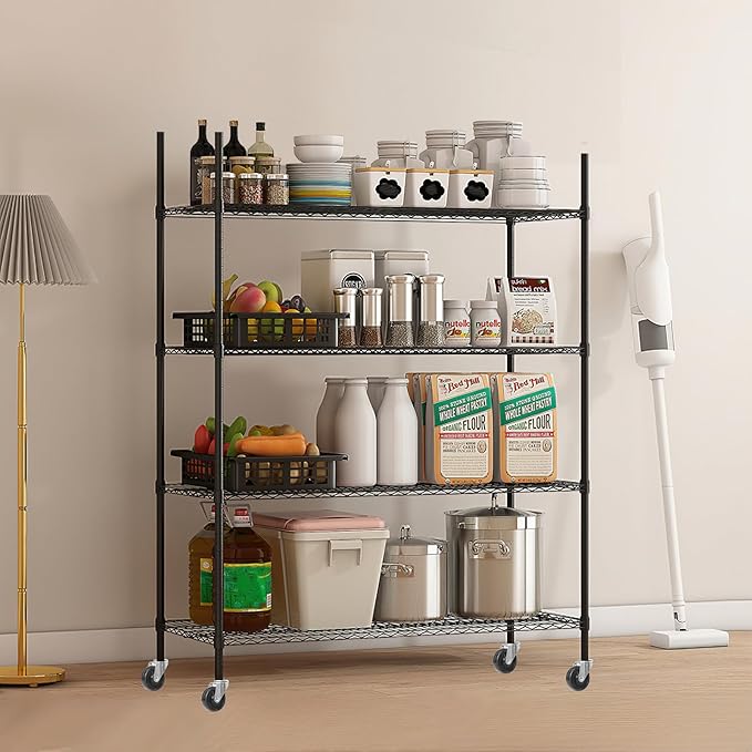 2560LBS Storage Shelves 59"W Metal Shelving Unit 4 Tier Wire Shelving Commercial Adjustable Garage Shelving Heavy Duty for Storage Rack for Pantry, Garage, Kitchen, 59" W x 19.5" D x 62.3" H