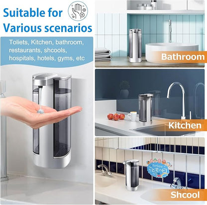 Automatic Liquid Soap Dispenser, Rechargeable, Touchless, 17oz/500ml with 4 Adjustable Soap Levels, Wall Mount & Waterproof, Liquid Hand/Dish Soap Dispenser for Bathroom Kitchen