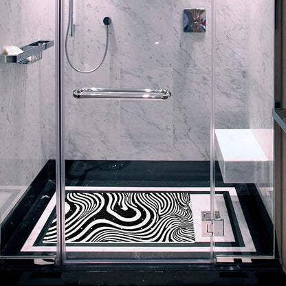 Bath Tub and Shower Mats, Non Slip Bathmat with Drain Holes and Suction Cups for Bathroom Floor, 15.1 x 26.8 Inch (Art Abstract Black and White Lines Pattern)